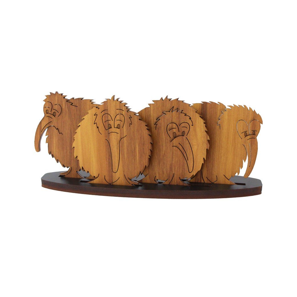 Kiwi Cartoon Rimu Coasters